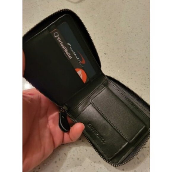 Mens Genuine Leather Zipper Wallet RFID Secure Large Capacity Double Fold - Picture 2 of 3